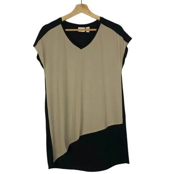 Chico's Knit Kit Tan & Black Colorblock Short Sleeve Blouse S - Picture 2 of 5